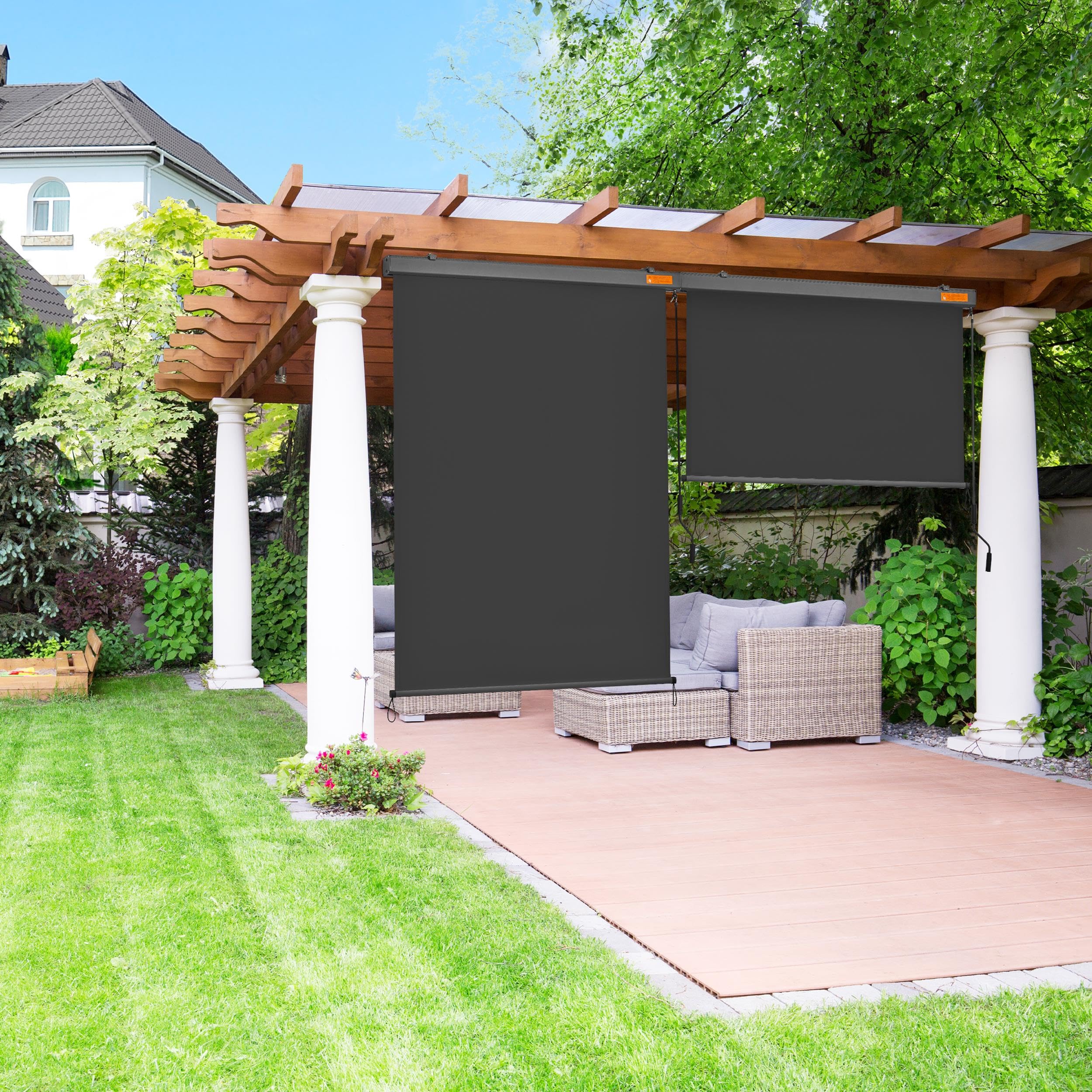 Yaheetech Senkrechtmarkise Außen 160 x 250 cm, Sichtschutz Dunkelgrau | Außenrollo Balkonrollo mit Kurbelbedienung, Sonnenschutz Vertikales Sonnensegel Rollo für Balkon und Terrasse