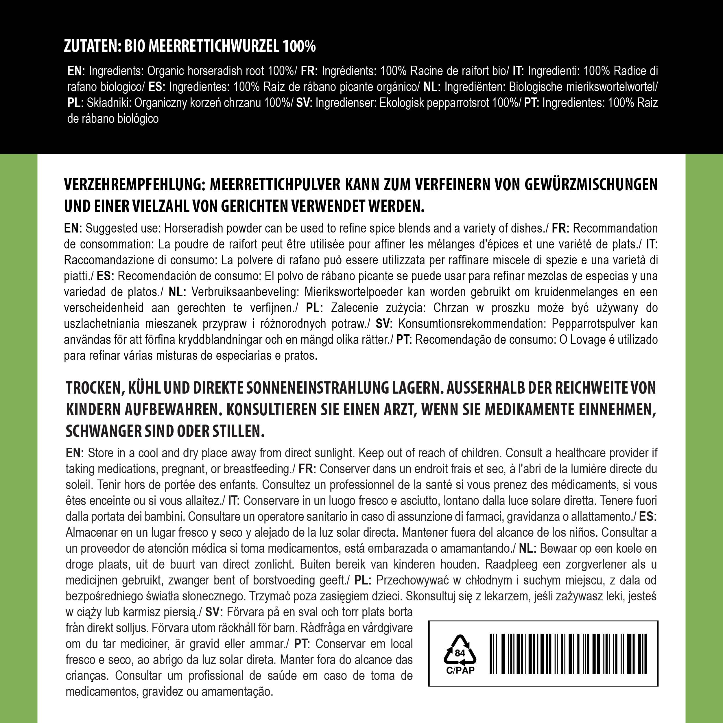 Alpi Nature Rafano in Polvere BIO 500g, Radice di Rafano bio Macinata per Cucina