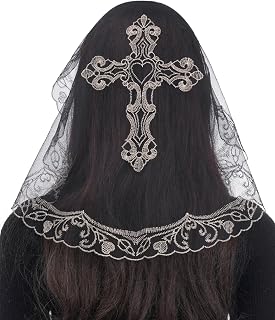Small Catholic Veils for Church, Christian Cross Lace Mantilla Chapel Veil, Latin Mass Head Coverings for Women Girls