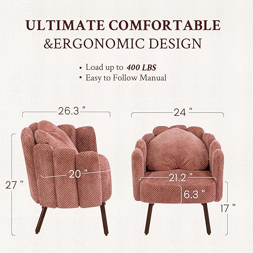 Miniatura 2 de Furniliving Silla de tocador con respaldo, silla decorativa de terciopelo para sala de estar, sillas de concha con patas de madera, silla de