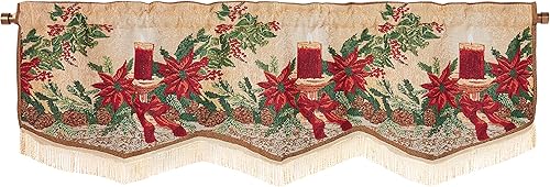 Violet Linen Tapiz decorativo de temporada navideña con diseño de flores de Pascua y velas, cenefa de ventana de 60 x 15 pulgadas