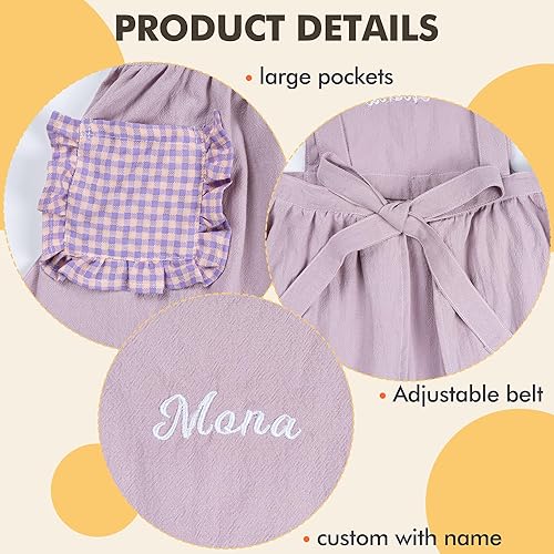 Miniatura 3 de MT WORLD Delantal personalizado de lino para niñas, delantales para cocinar, delantal cruzado para hornear manualidades