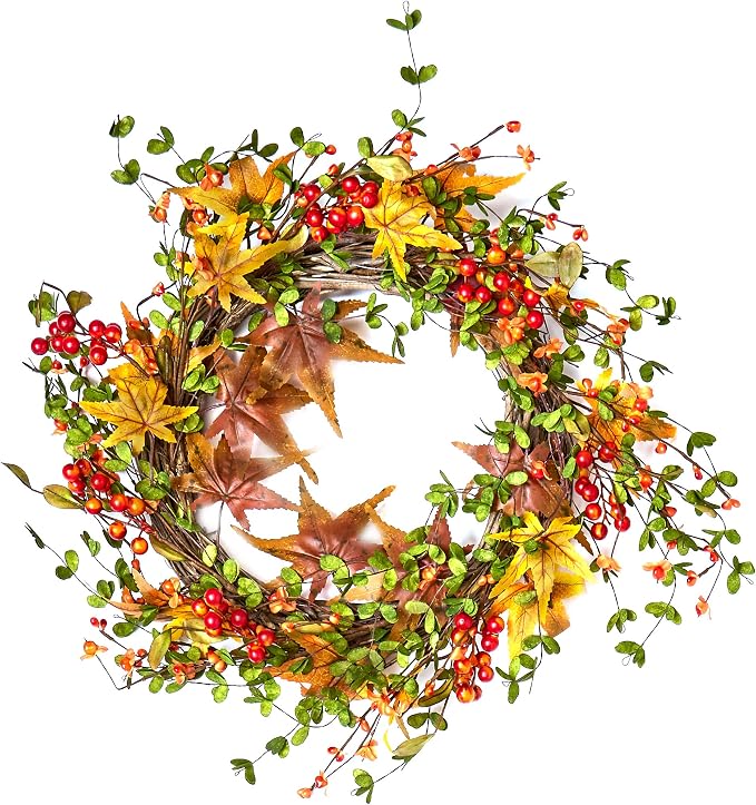 Amazon.com: Worth Imports Berry & Maple 22" Fall Berry Leaf Wreath On ...
