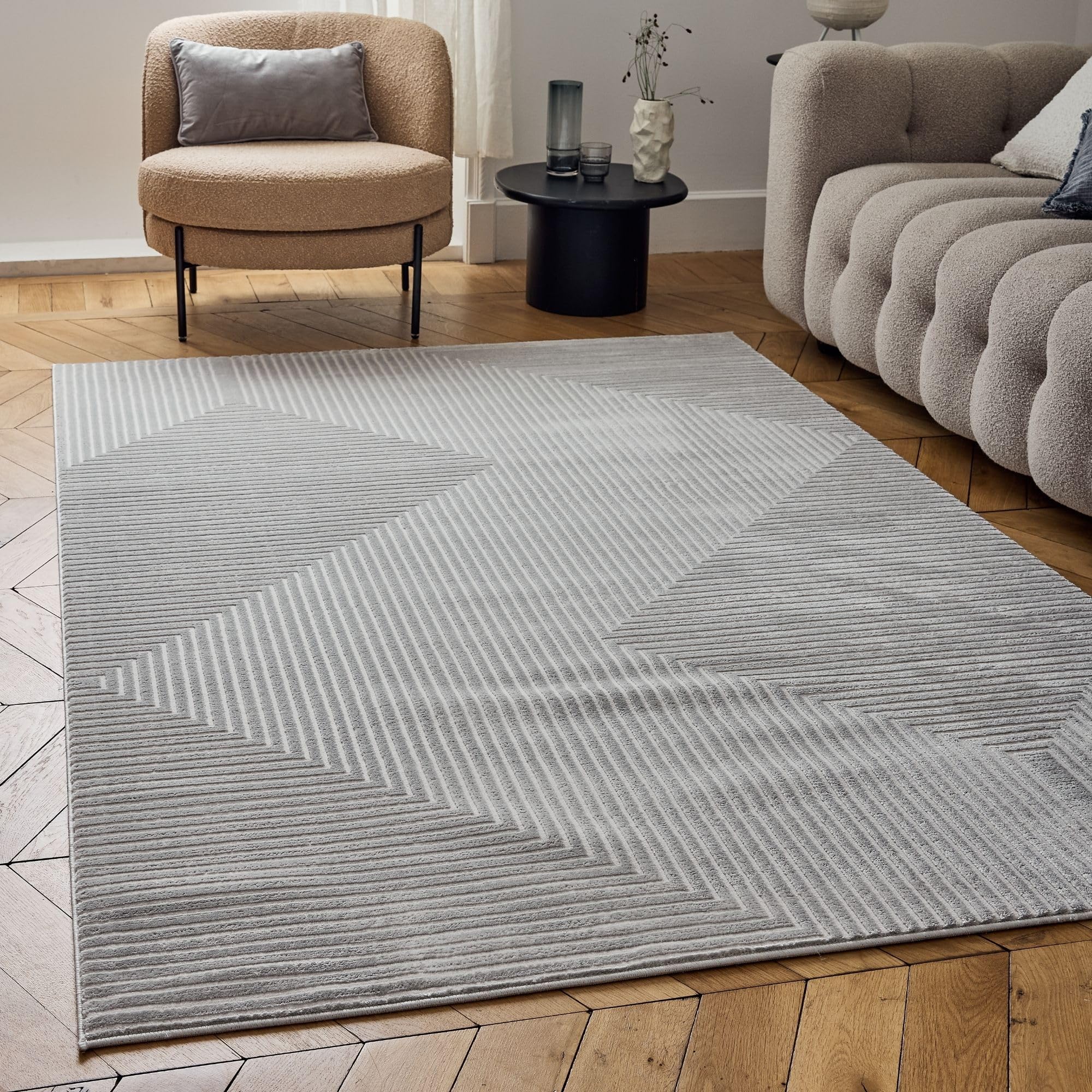 Rackhams Grey/Cream Carmel - Geometric Rug | 6050 - 120X170 Cm