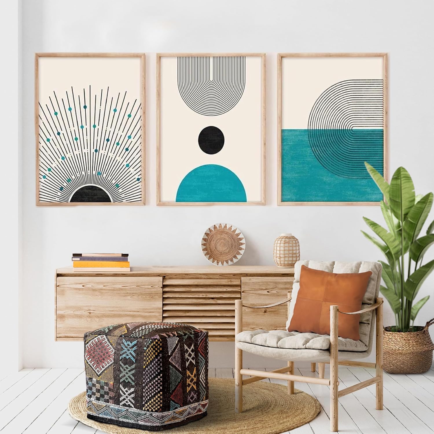 Fezcrafts, Pre-Filled 18 inch Square Pouf, Moroccan Handmade Ottoman, Hassock, Footstool, Stuffed, Cactus Silk Sabra, Boho, Bohemian, Vintage (Black/Multicolor Stripes, Stuffed)