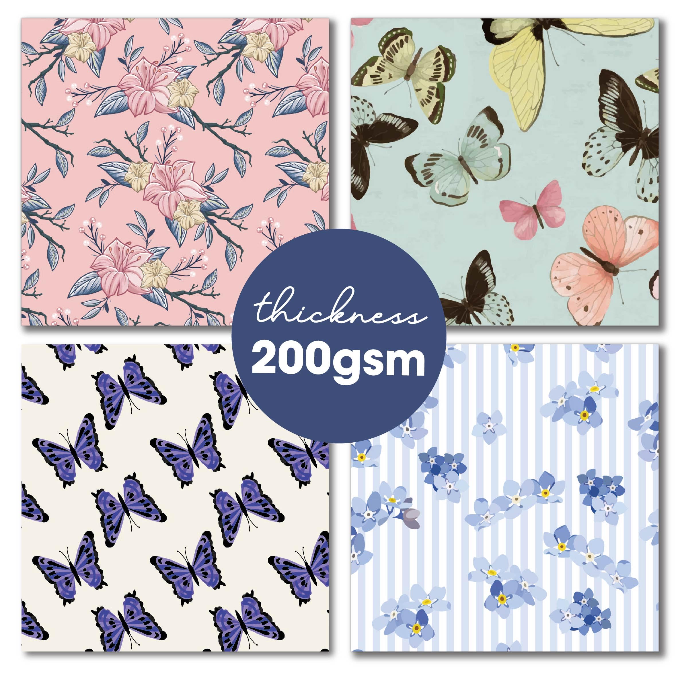 Opakowanie 48 arkuszy papieru dekoracyjnego z tektury 30 x 40 cm kwiaty motyle do tworzenia kartek planer origami scrapbooking materiały