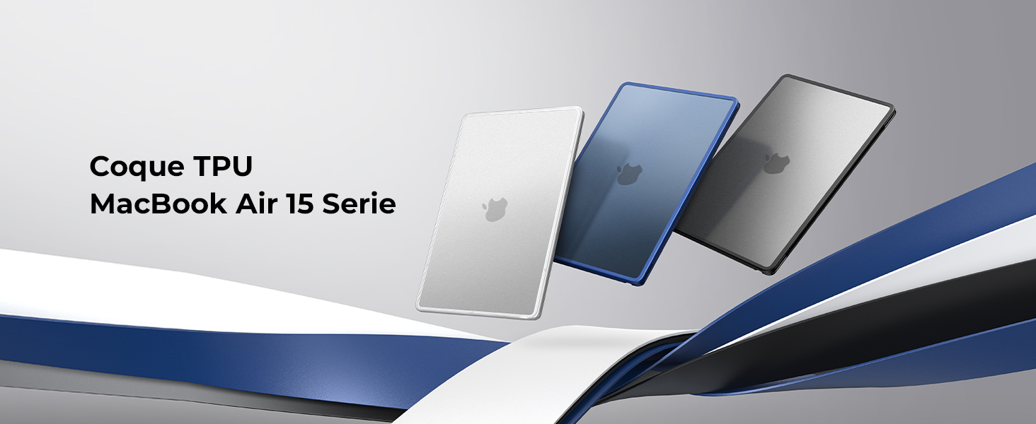 Coque MacBook Air 15 Pouces M2/M3 2023-2025 - Protection Rigide + Bord TPU - Minuit Mat Bord Bleu - Modèles A2941 A3114