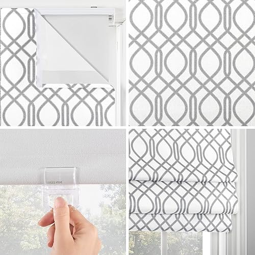 Miniatura 3 de Sun Zero Dyer Modern Trellis - Persiana romana sin cordón, 35 x 64 pulgadas, color blanco