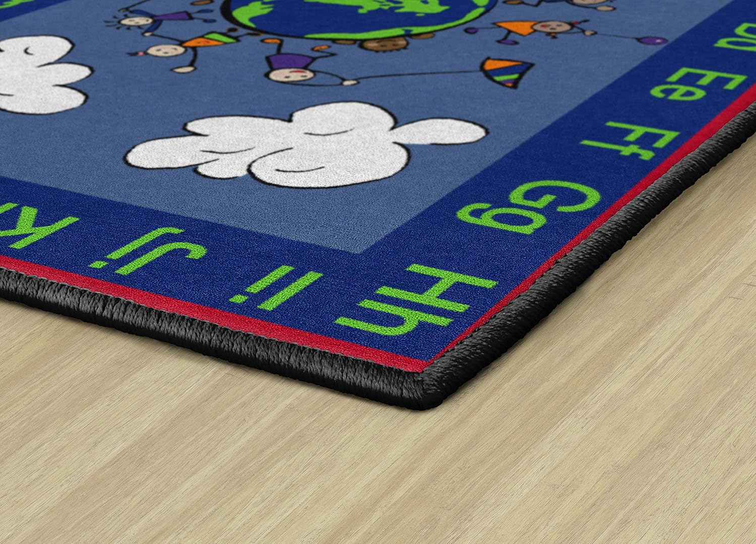 Flagship Carpets Happy World Rug, Educational Carpet for Children's Classroom, Home and School Playroom or Children's Bedroom, 4' x 6', Blue/Multi-Color