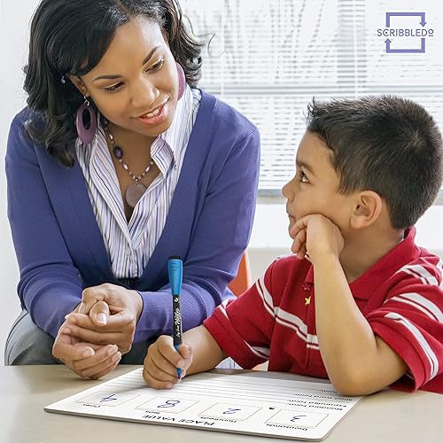 Miniatura 4 de SCRIBBLEDO Pizarra de borrado en seco de doble cara de 9 x 12 pulgadas para niños para enseñar valores posicionales de miles de millones a números