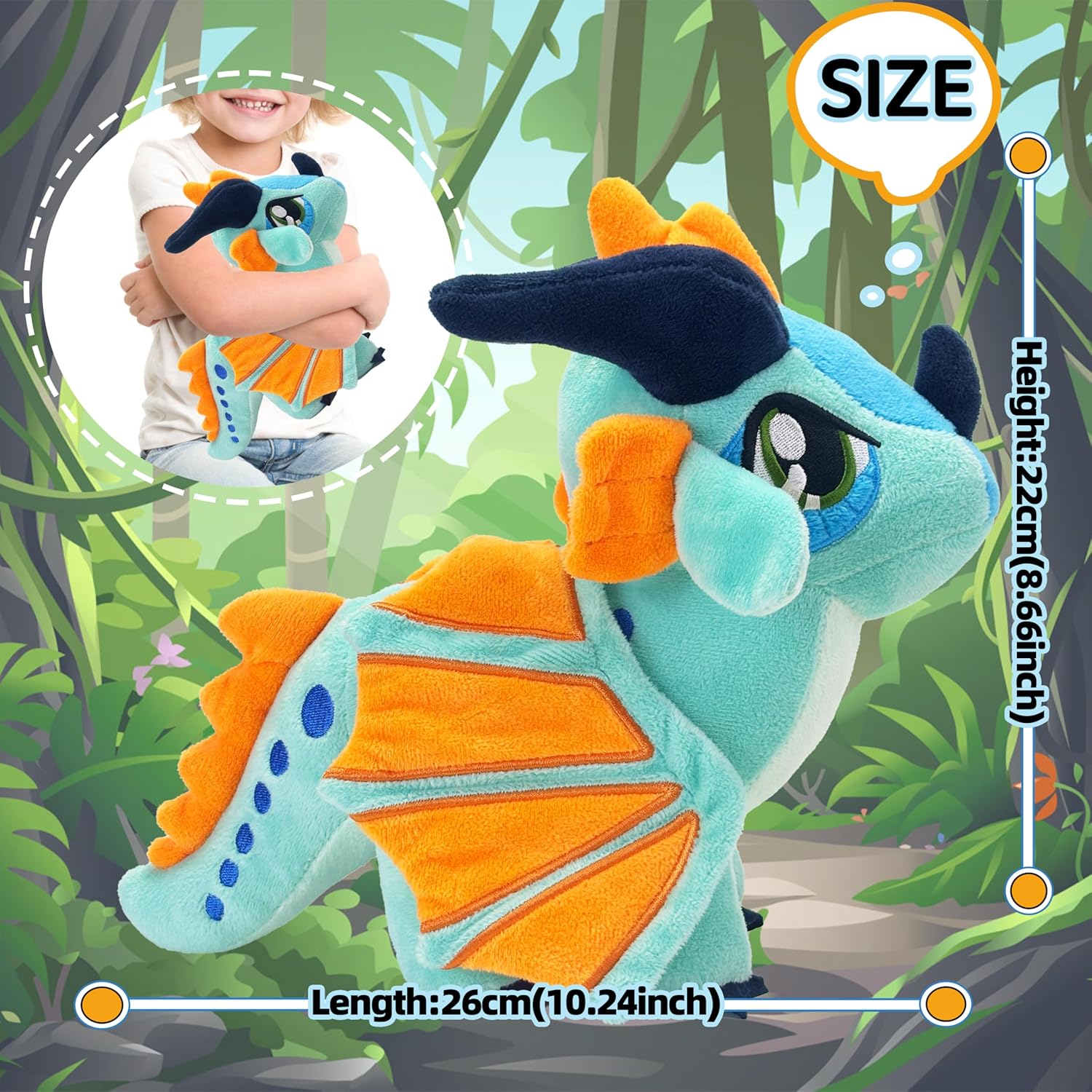 Kobataro Wings Dragon Plush Stuffed Animal Toys Plushies Cute Dragon Figure Merch Present for Kids Aged 3+ (Blue)