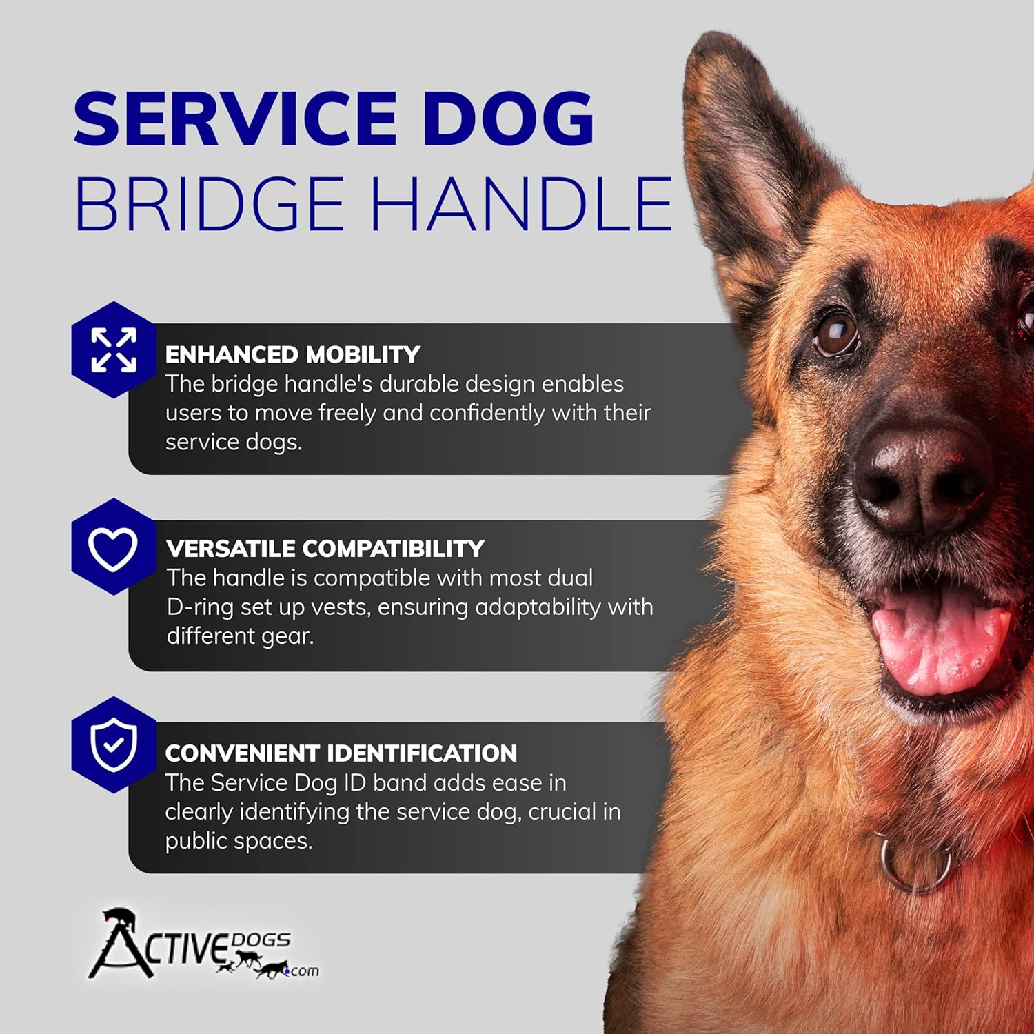 ActiveDogs Bridge Handle for Service Dog Vest & Harnesses - Extra Padded Cordura 12" Handle with Neoprene Grip & Elastic Service Dog ID Patch Band - Red