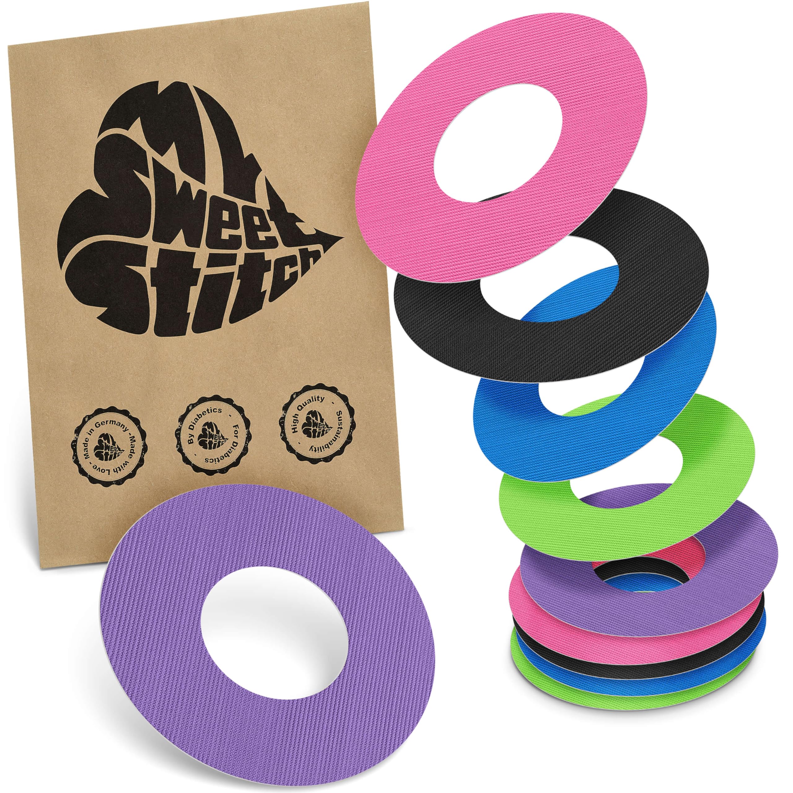 MySweetStitch - 10 x FreeStyle Libre 1 & 2 cerotti sensore, Ringpatch 65mm, interno 28mm, cerotto impermeabile, traspirante, delicato sulla pelle, Giallo