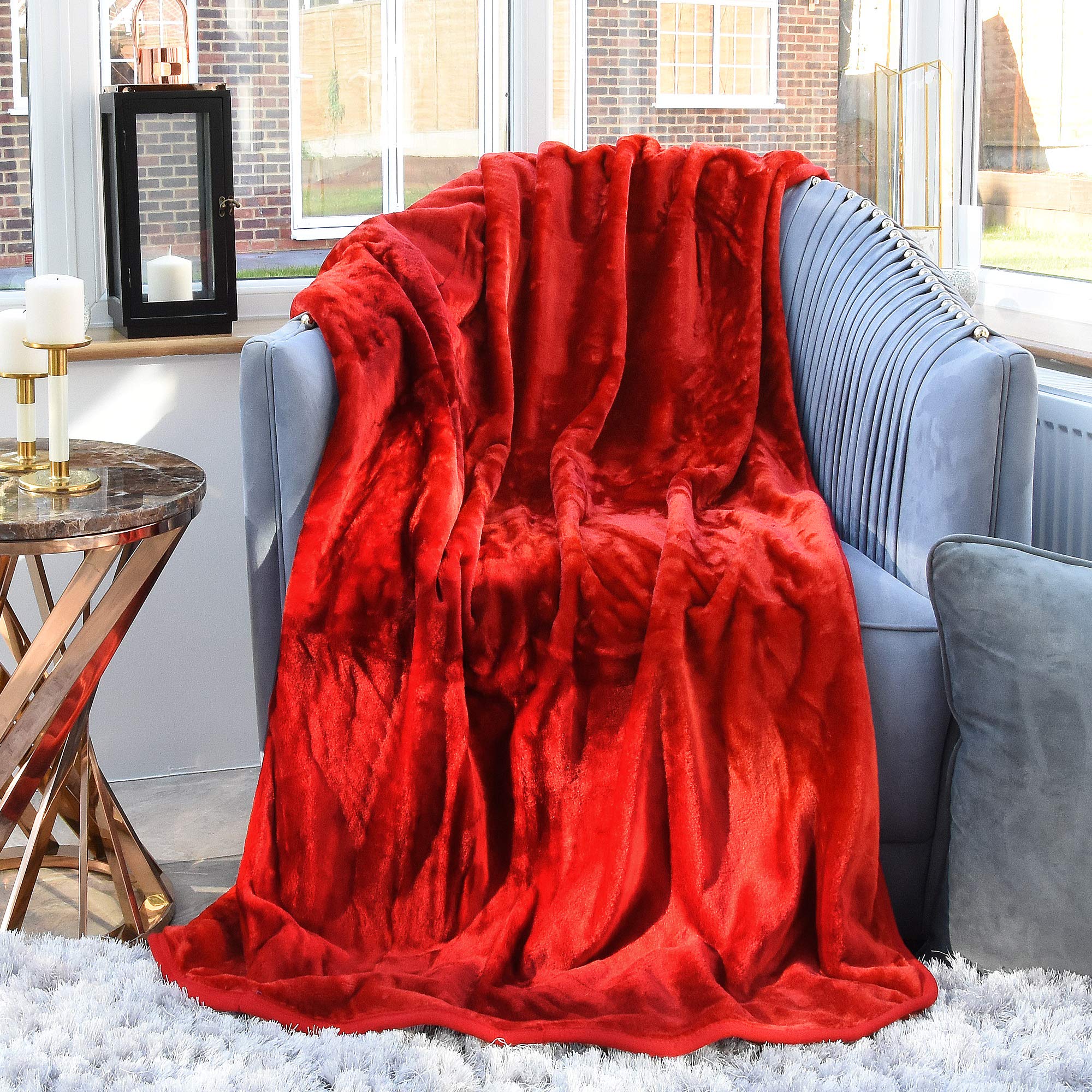 Coperta In Finta Pelliccia Di Visone 450 GSM: Morbida E Calda, Per Letto Matrimoniale E Divano, Colore Rosso, 150x200 Cm