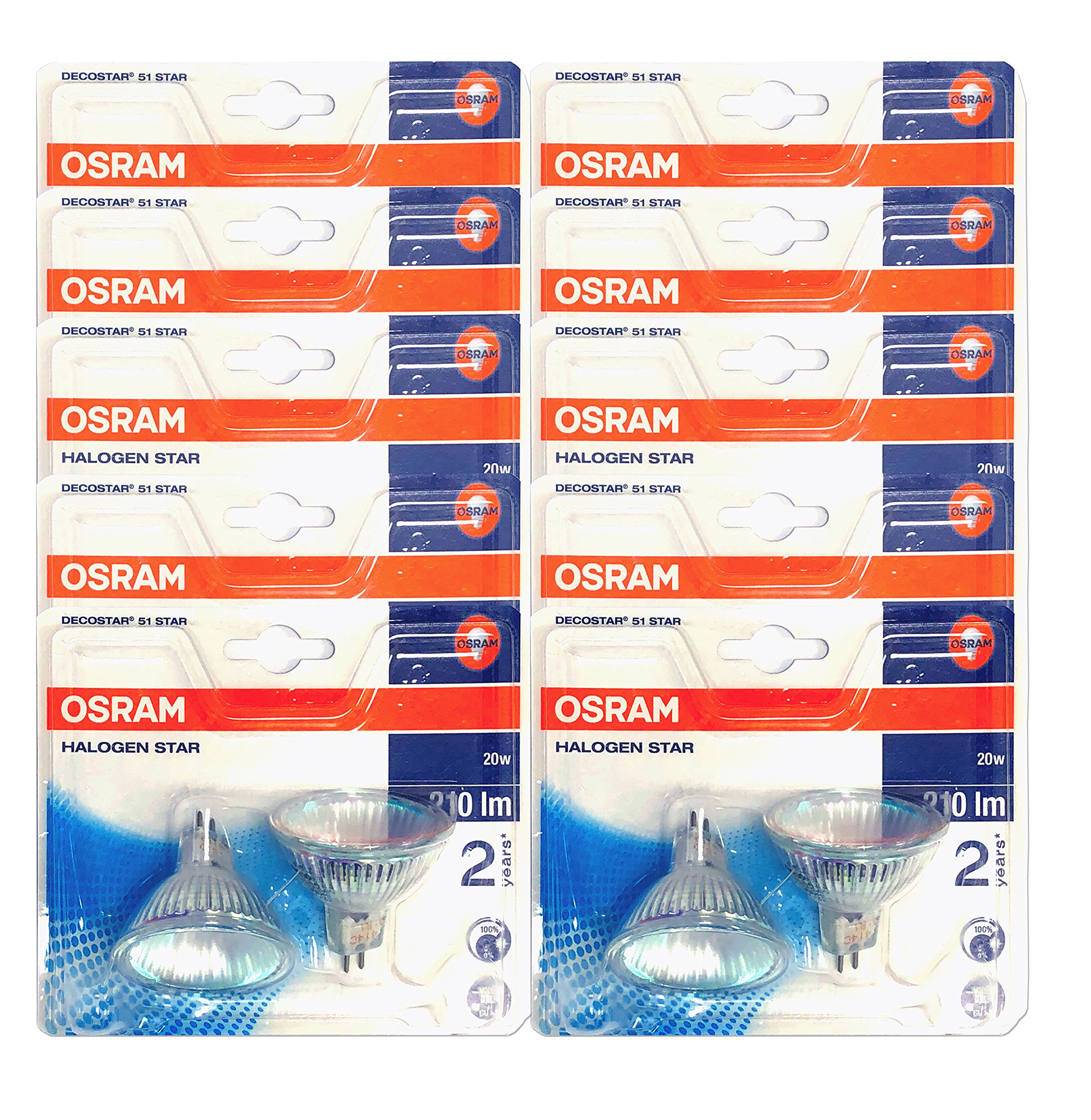 Osram Decostar/GU5.3 Halogen Reflector//Dimmable/12 V/20 W 36 ° Beam Angle/3000 Kelvin, 10 x Doppelpack, GU5.3 20.00 watts 12.00 Volts