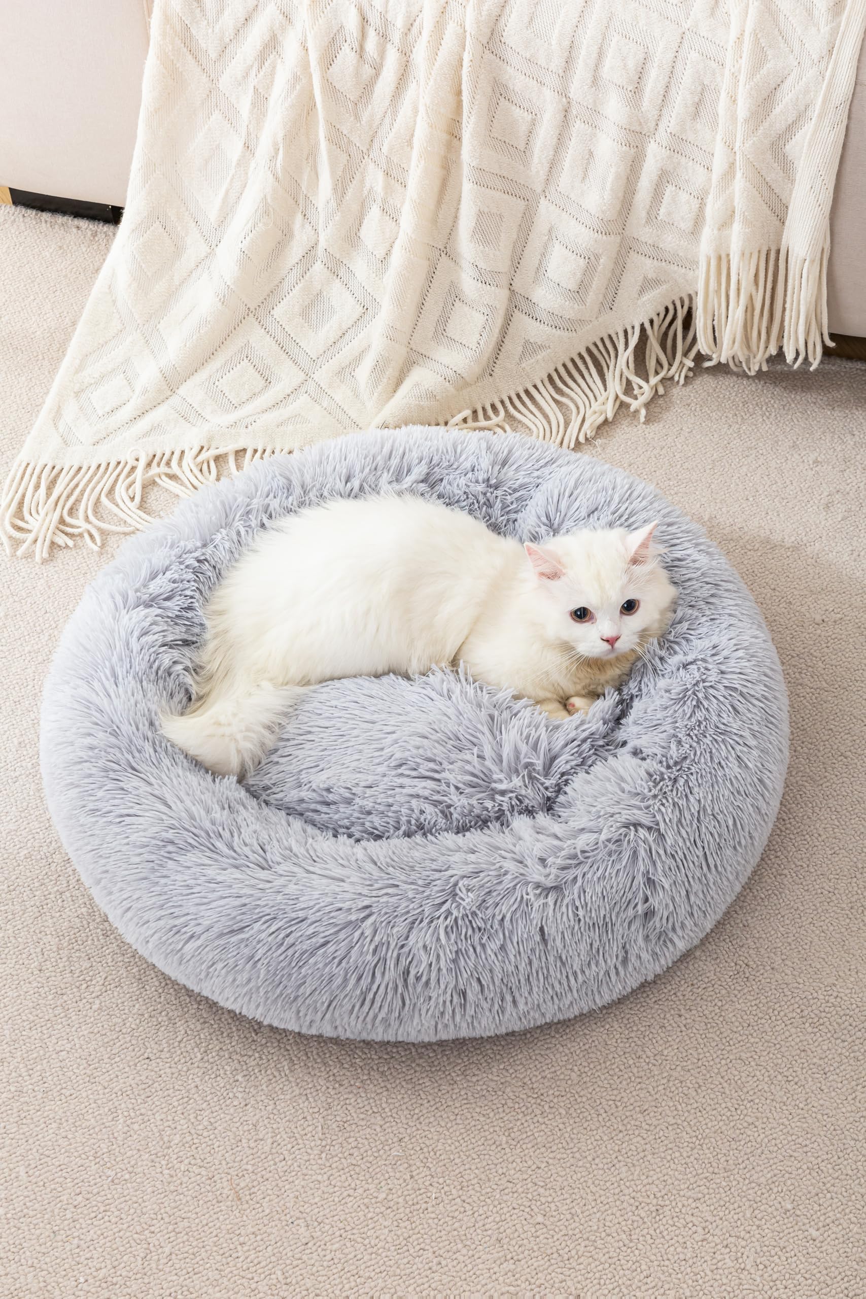 Round Cat Bed Cat Dog Bed Small Pet Bed Fluffy Cat Bed Round Fluffy Dog Bed Pet Cat Dog Bed Cute Cat Bed Calming Donut Dog Bed Calming Pet Bed Small Kitten Bed Warm Pet Bed Suit for 4Kg