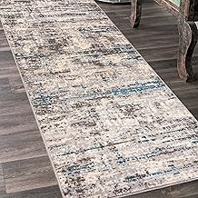 Mazovia Long Runner Rug - Design Vintage Modern Short Pile - Hallway Rugs by the Metre - Carpets for Long Hallways - Carpet by the Metre - Beige Blue Grey 80x400cm