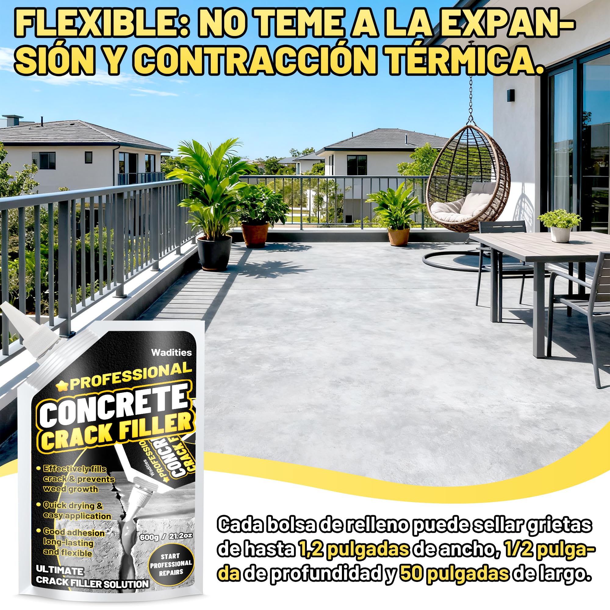 Relleno para grietas en hormigón 3.6kg, sellador impermeable para reparación de losas de hormigón en entradas de vehículos, pasillos, patios, juntas, sellador de secado rápido para exteriores - Gris