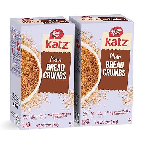 Katz Gluten Free Pan rallado liso sin sazonar. Revestimiento crujiente y sabroso. Perfecto para hornear y cocinar. Kosher, sin lácteos, sin soja,
