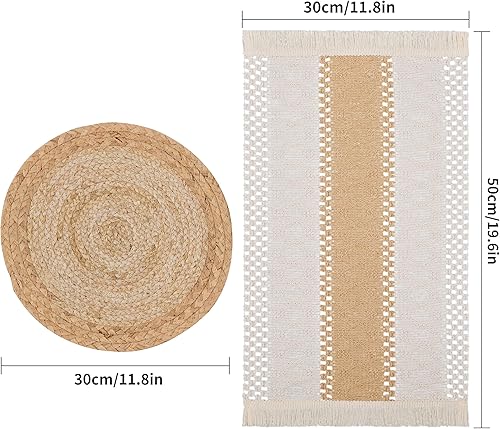 Miniatura 4 de Juego de 6 manteles individuales bohemios hechos a mano, arpillera de algodón natural y paja de agua, tejido de ratán trenzado, combinados, manteles