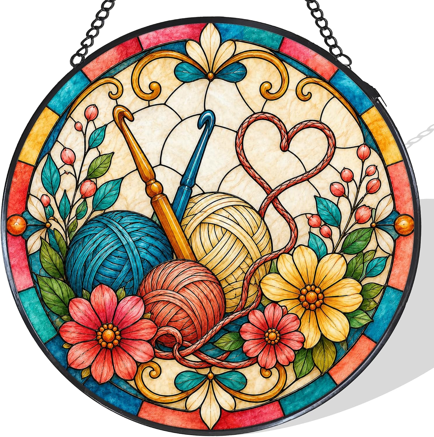 Sewing Room Stained Glass Window Hanging Suncatcher 7.8x7.8 in