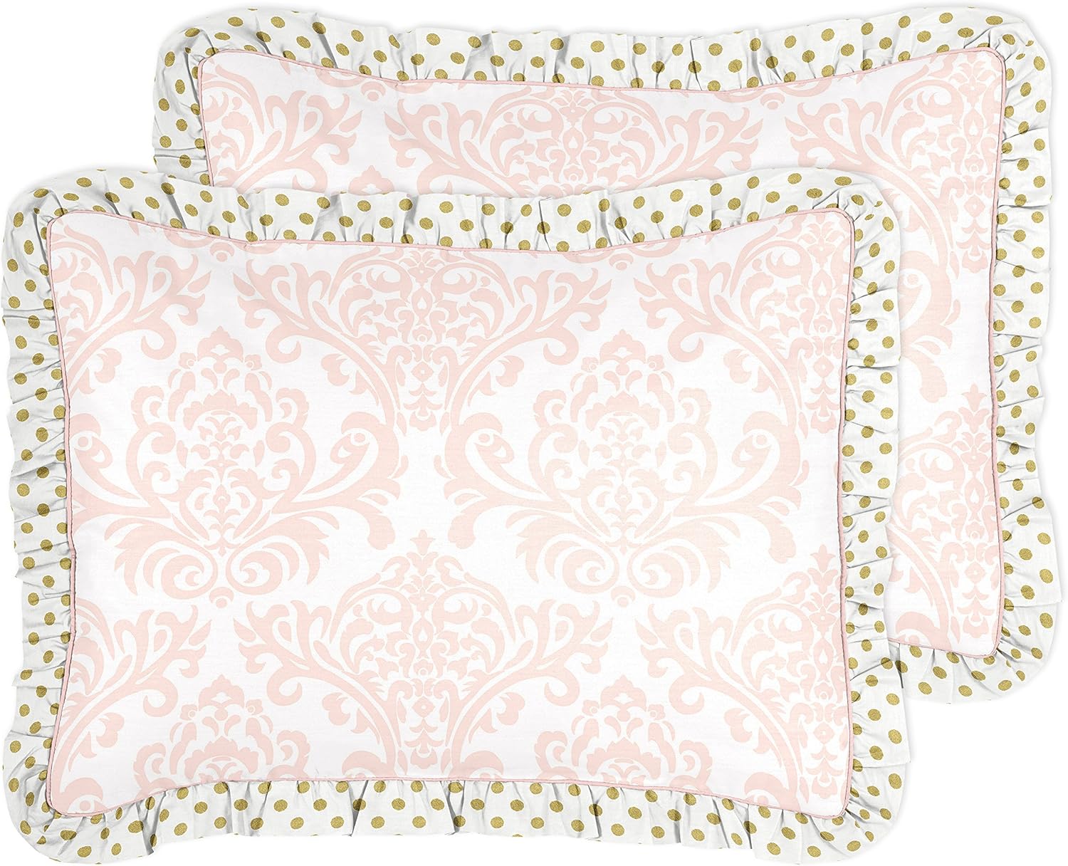 Sweet Jojo Designs Blush Pink White Damask and Gold Polka Dot Amelia 3 Piece Girls Full/Queen Childrens Bedding Set
