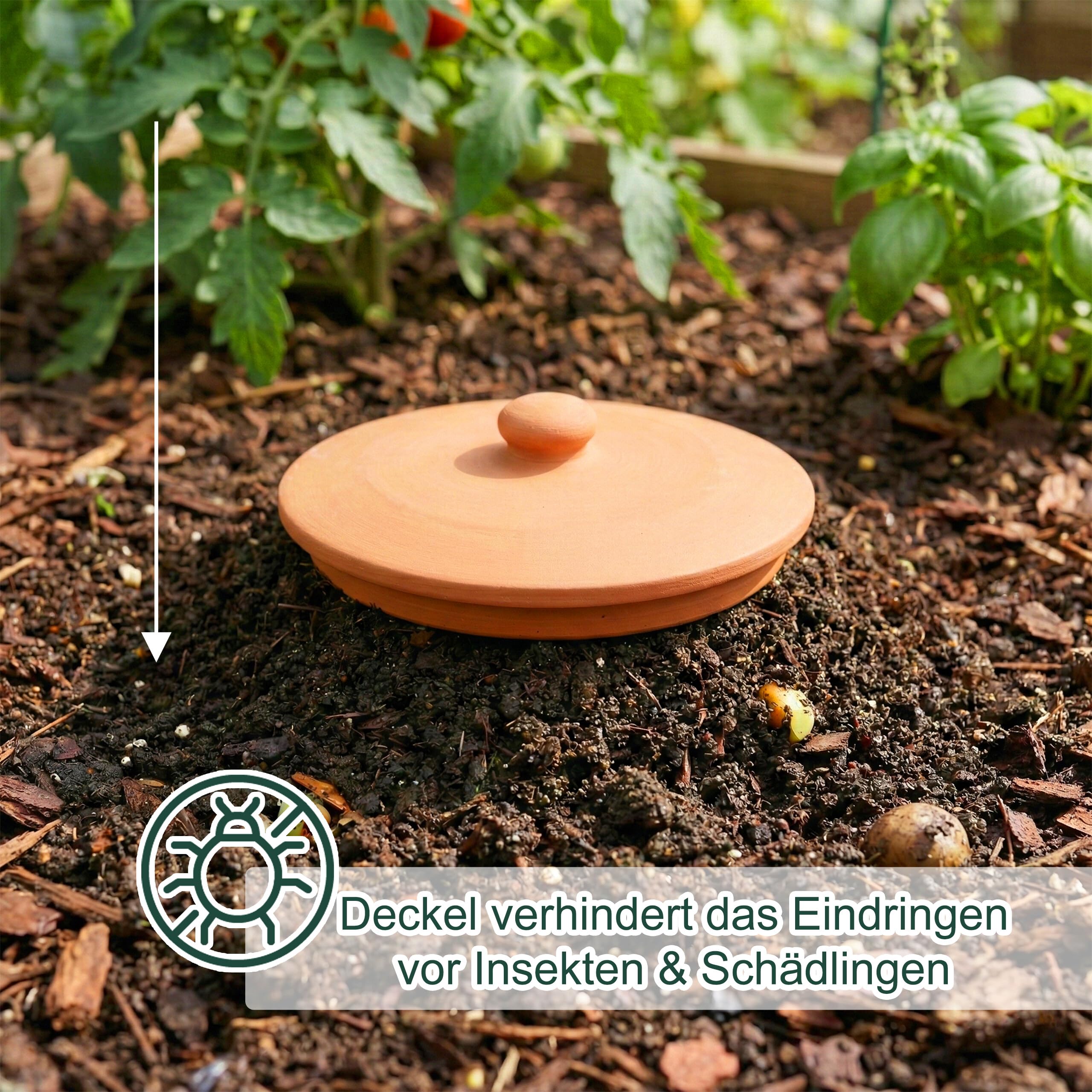 Relaxdays Wurmkomposter zum Eingraben, 1 L, Wurmturm für Küchenabfälle, Deckel, Komposter Garten & Beet, Ton, terrakotta