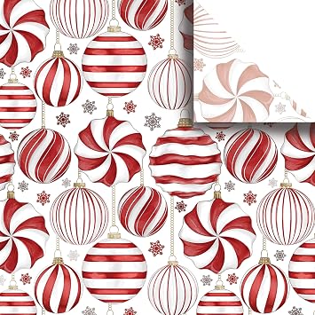 Jillson & Roberts Printed Christmas Gift Tissue 20" x 30", Red & White Ornaments 240 Unfolded Sheets