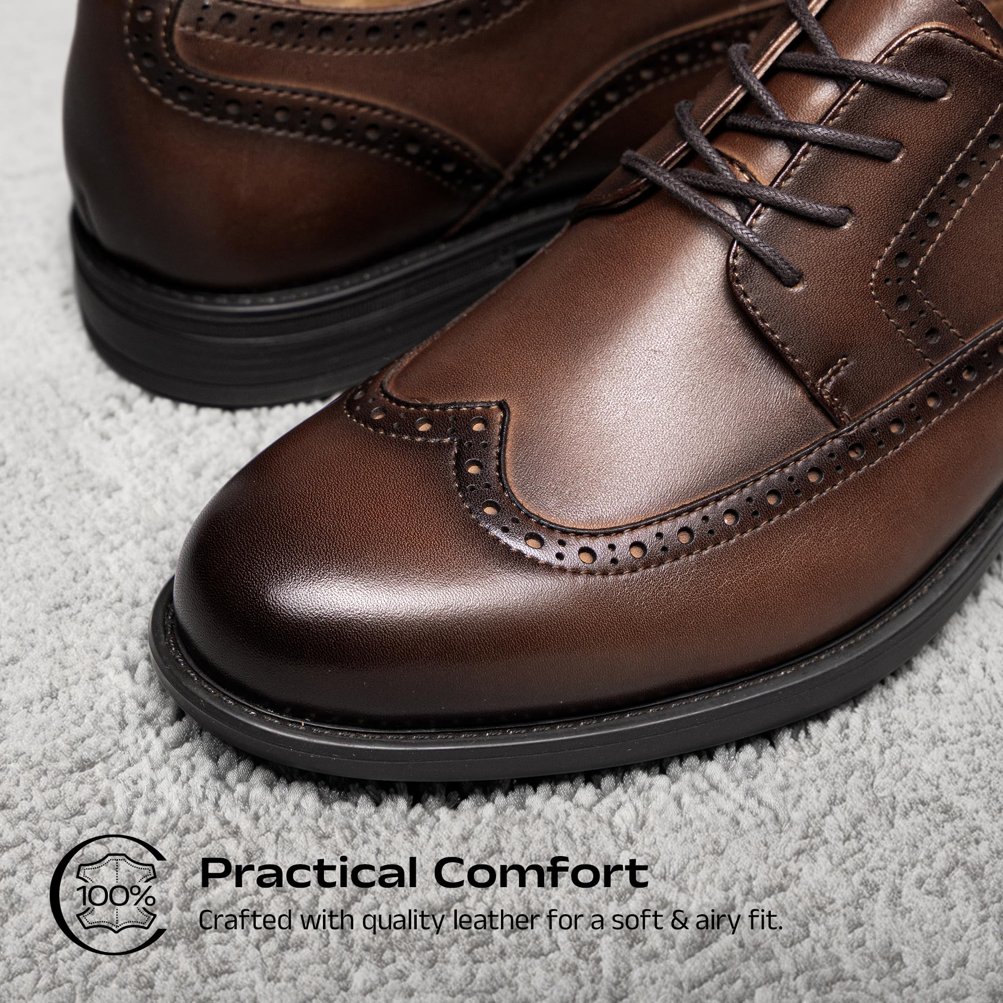 Bruno Marc Men's Brogue Wingtip Oxfords, Full Grain Leather Dress Shoes Flexible Forefoot for Work & Business Comfort Lightweight Lace Classic Formal Shoes