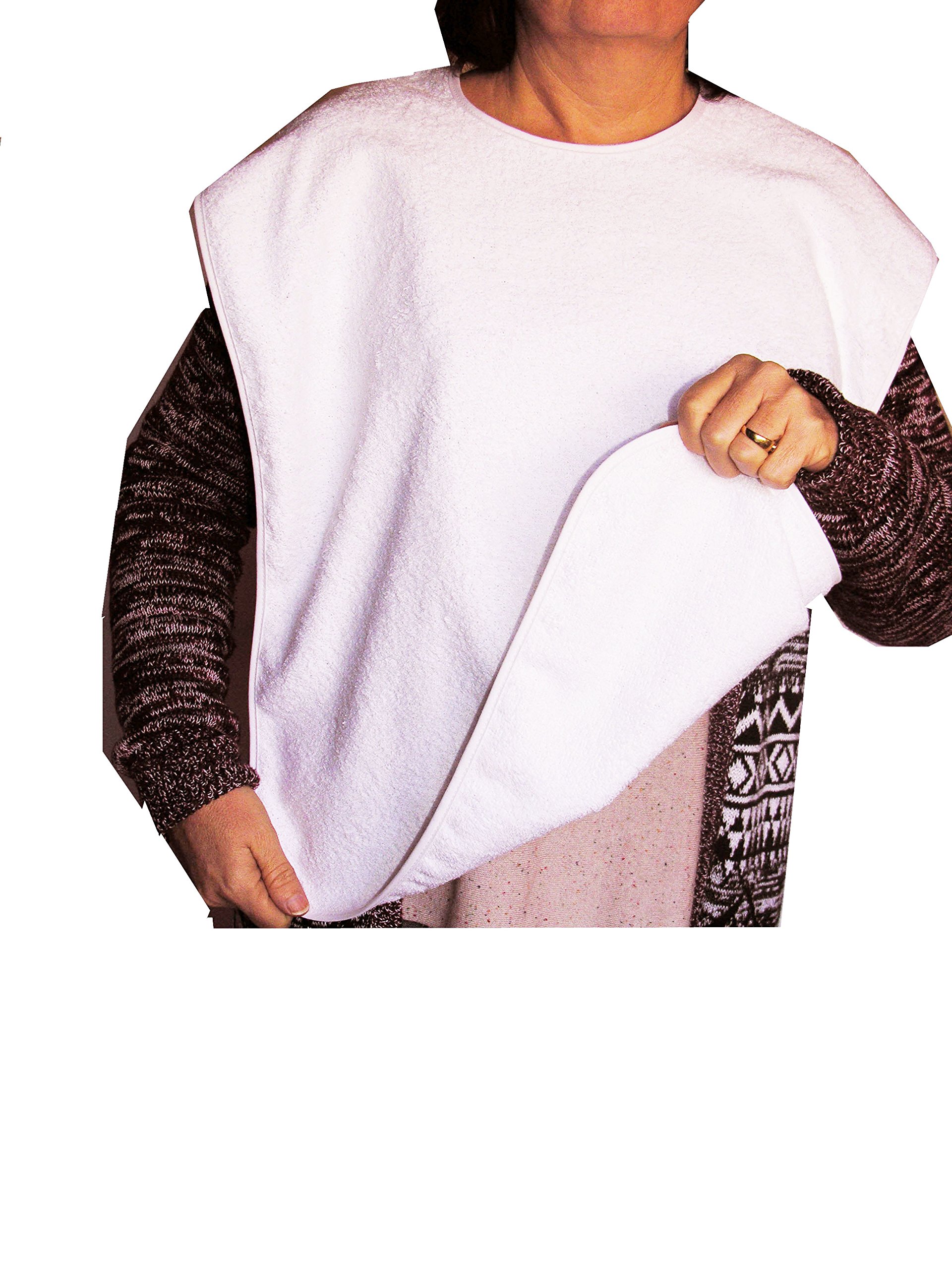 TI-TIN Ti TIN | Set of 3 White Bibs for Adults | Adult Size 50x60 cm | Washable Adult Bibs for Elderly | Overhead Bibs | 90% Cotton 10% Polyester