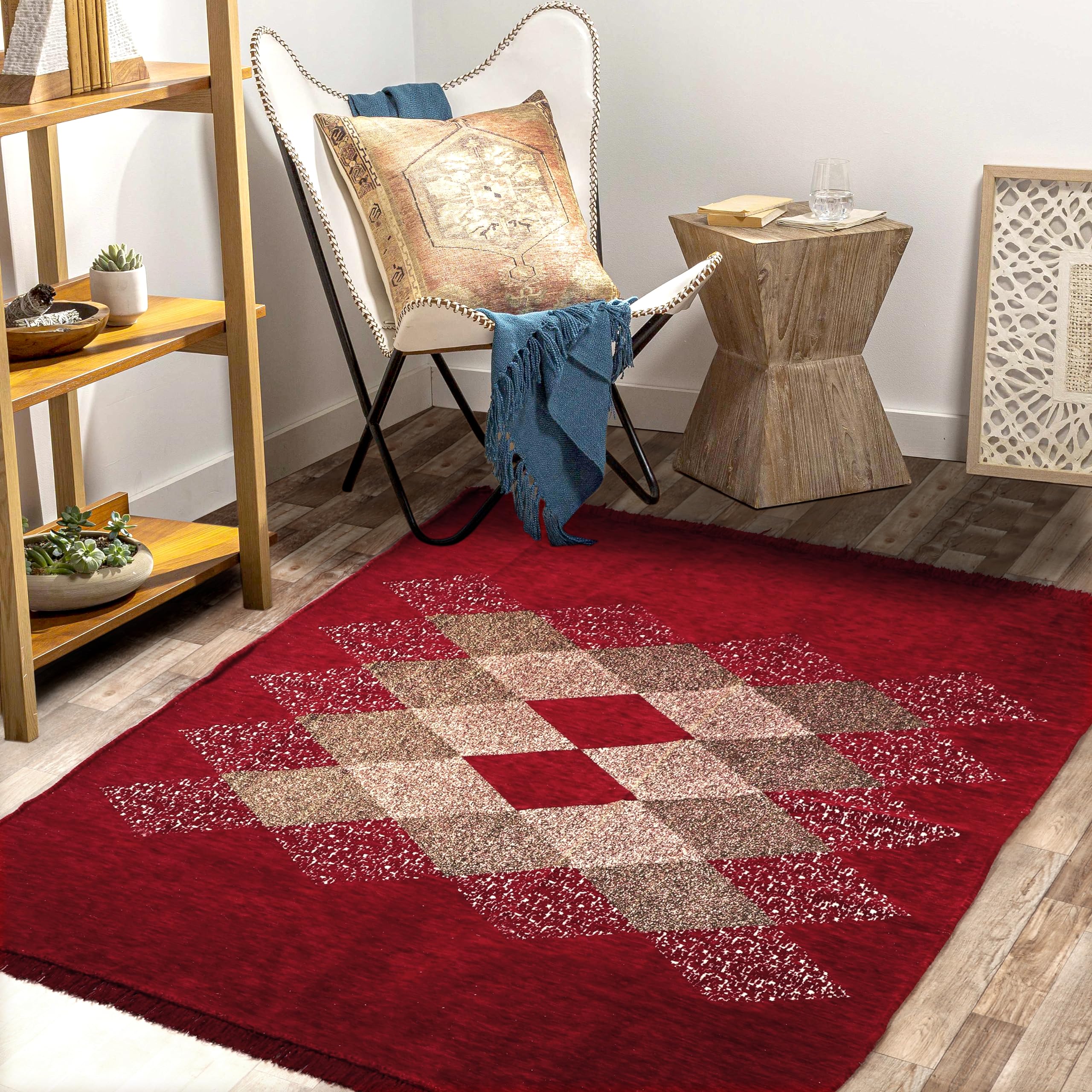 BSB HOME Premium Heavy Chenille Rectangular Shape Carpet | 1000 GSM Velvet Carpet/Area Rug/Durries with Heavy Gold Yarn for Living Room, Bedroom, Runner|152X213 Cm Or 5X7 Ft- Red & Beige (B0C96H52L8) Amazon Price History, Amazon Price Tracker