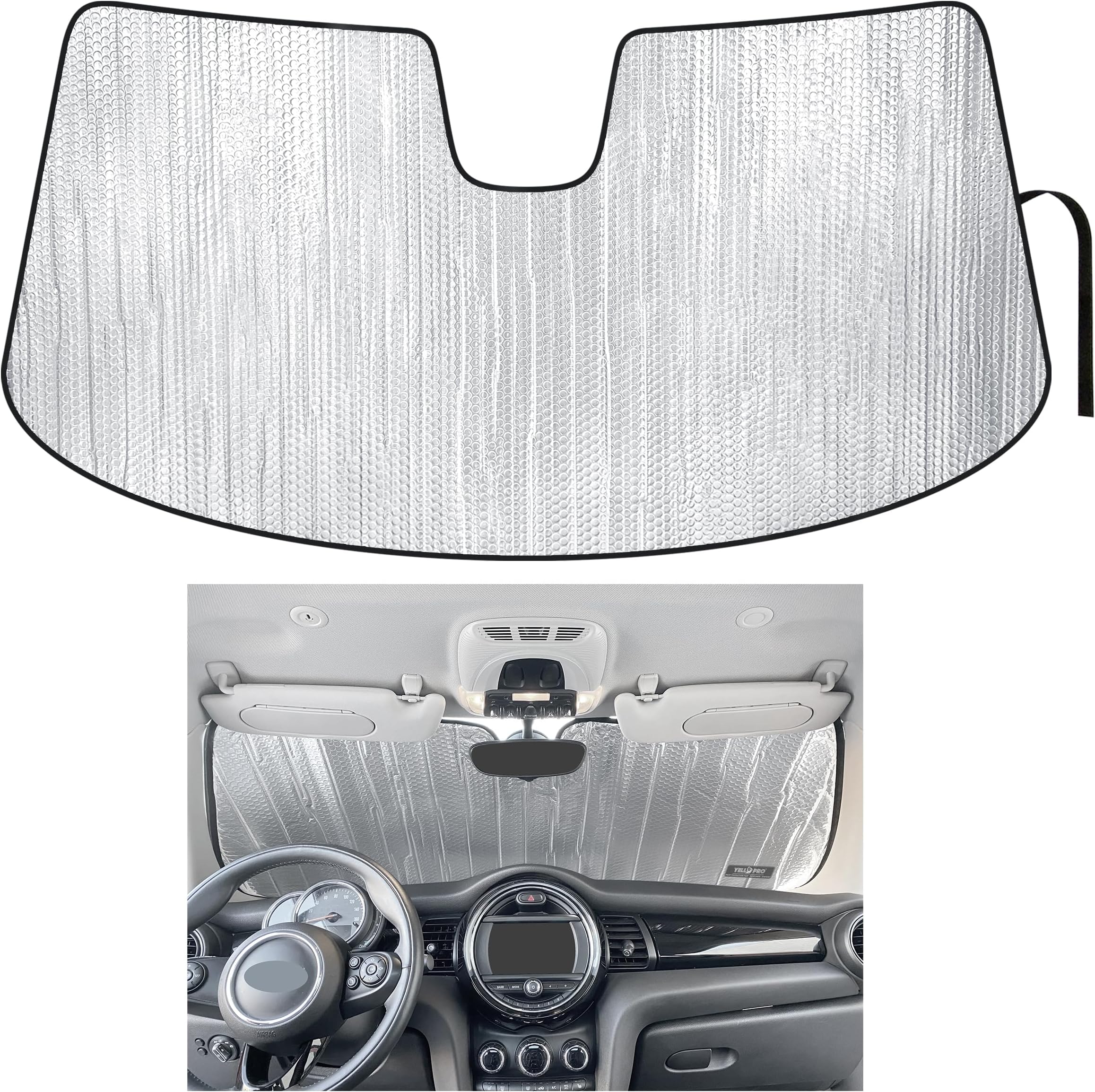 YelloPro Custom Fit Front Windshield Sunshade for 2015 2016 2017 2018 2019 2020 2021 2022 Mini Cooper, Cooper S, Hardtop 4 Door, UV Sun Protection Accessories [Made in USA]