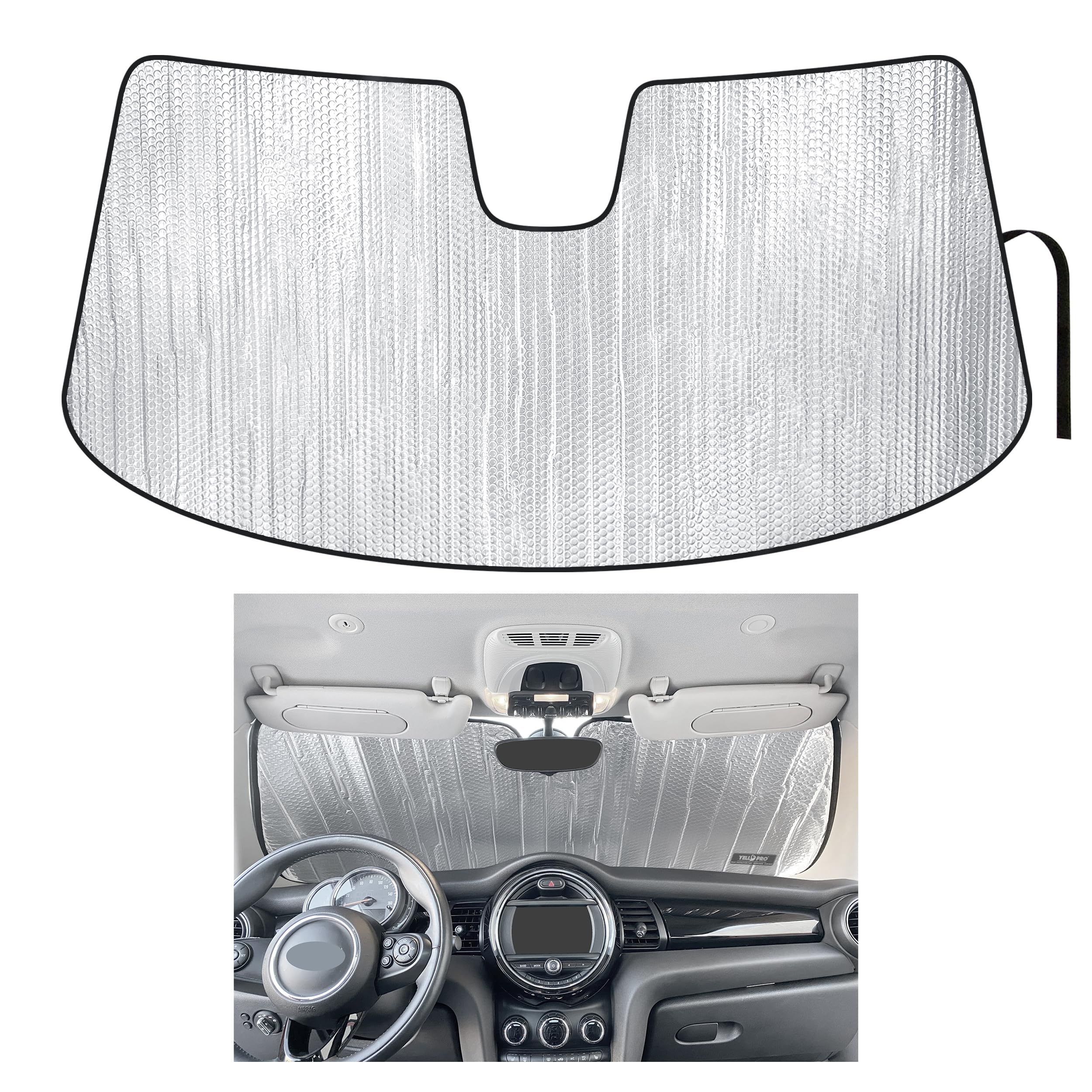 YelloPro Custom Fit Front Windshield Sunshade for 2015 2016 2017 2018 2019 2020 2021 2022 2023 2024 MINI Hardtop 4 Door, UV Protection Accessories [Made in USA]