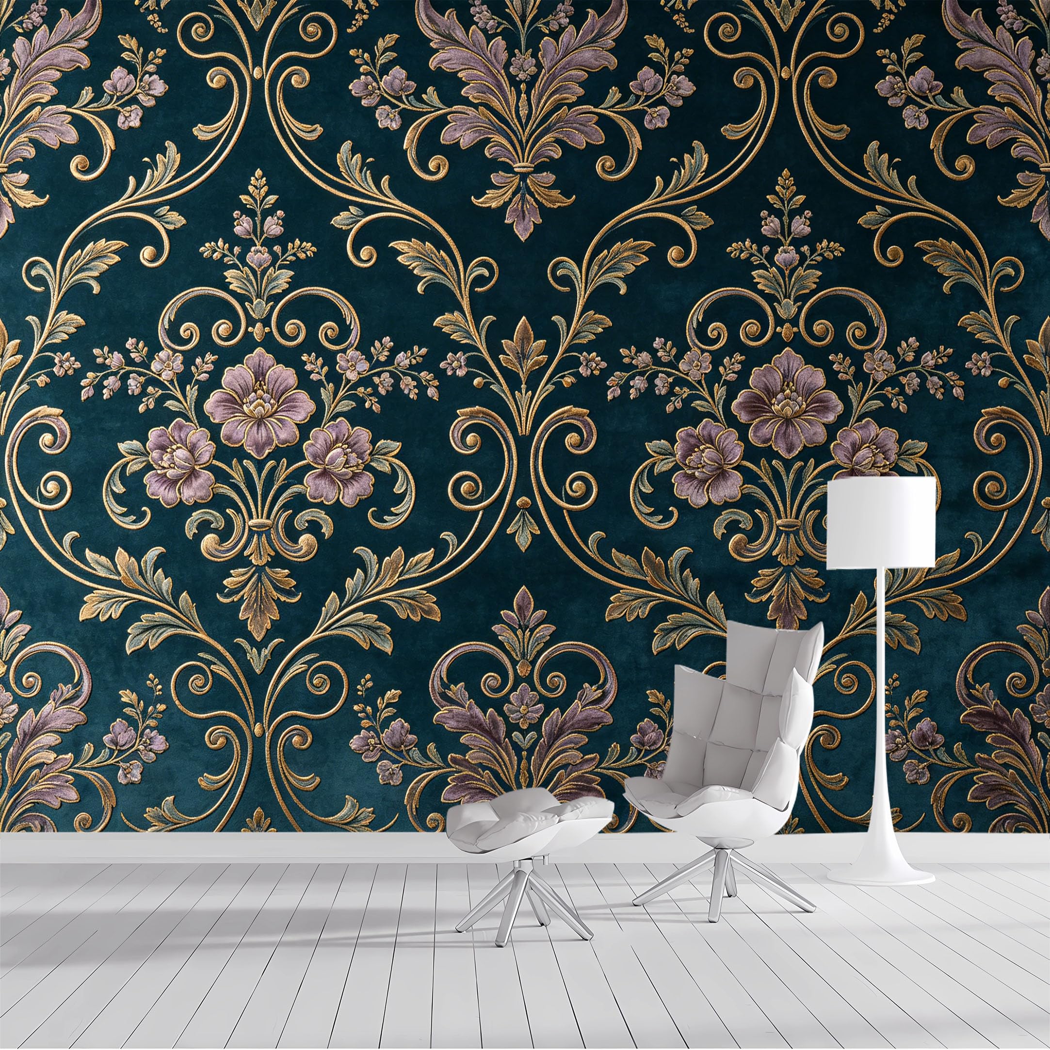 Custom Size Wall Mural Damask Floral Baroque Victorian European Classic SelfAdhesive Wall Fabric Removable Peel and Stick Wallpaper Wall Decor for Living Room Bedroom Bathroom