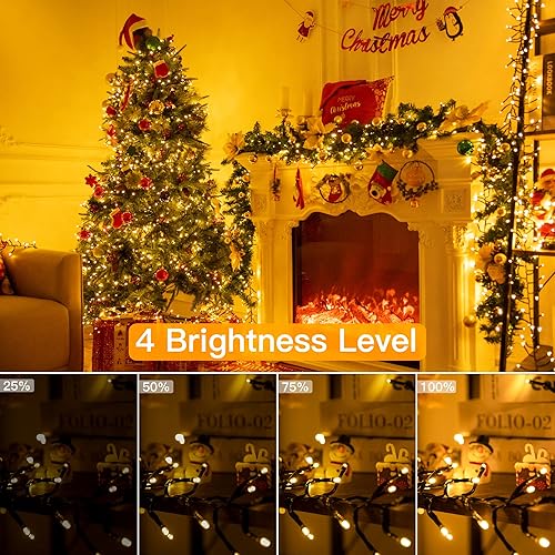 Miniatura 8 de Ollny Luces en racimo para árbol de Navidad, 400 luces LED de Navidad blancas cálidas de 20 pies, 8 modos de temporizador, control remoto, cadena de