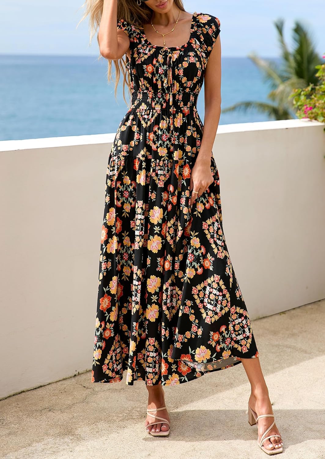 PRETTYGARDEN Boho Maxi Dresses for Women 2026 Summer Floral Wedding Guest Dress Resort Wear Spring Long Flowy Beach Sundress - Image 3
