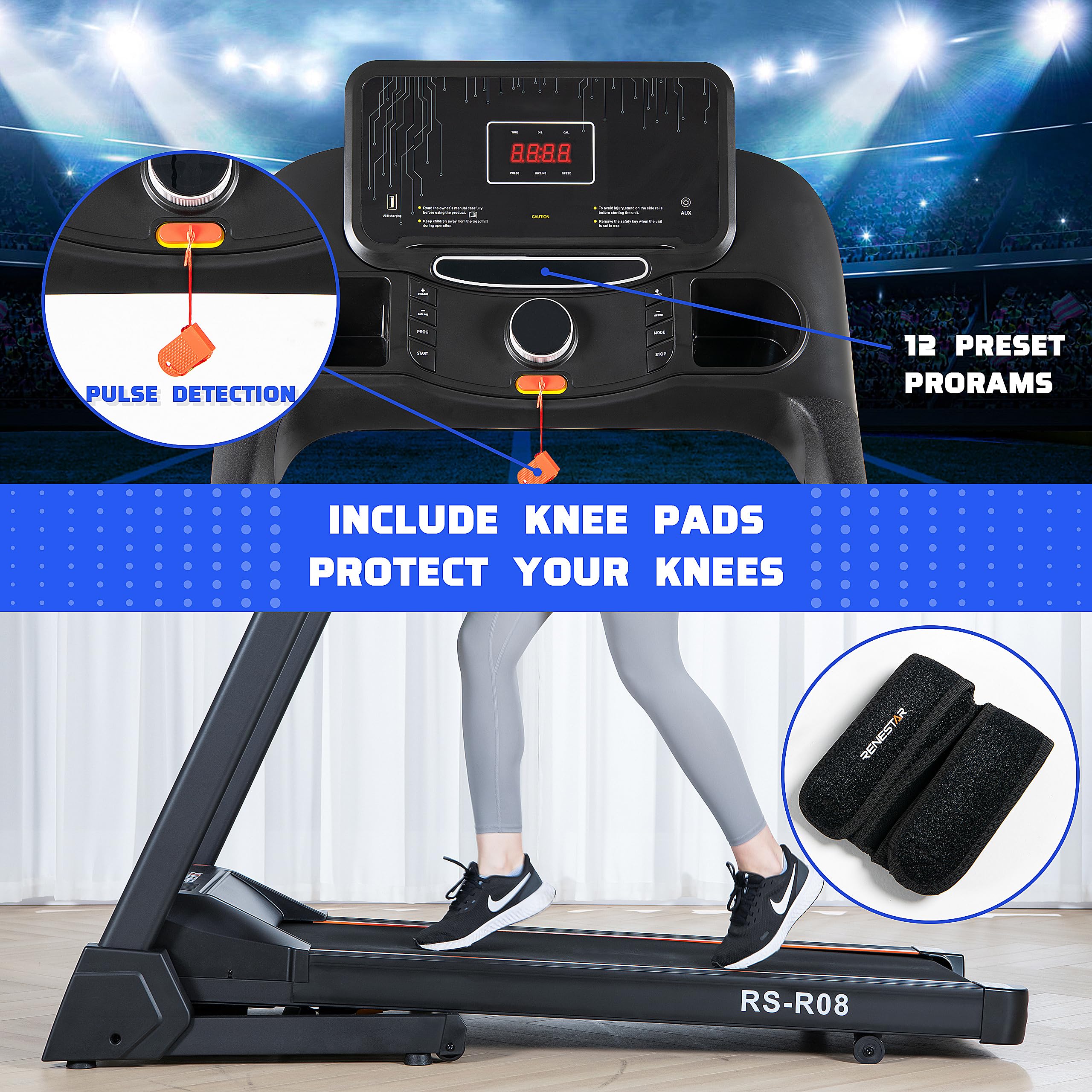 Treadmills for Home, Folding Treadmill with Auto Incline 0-15%, 18 ...