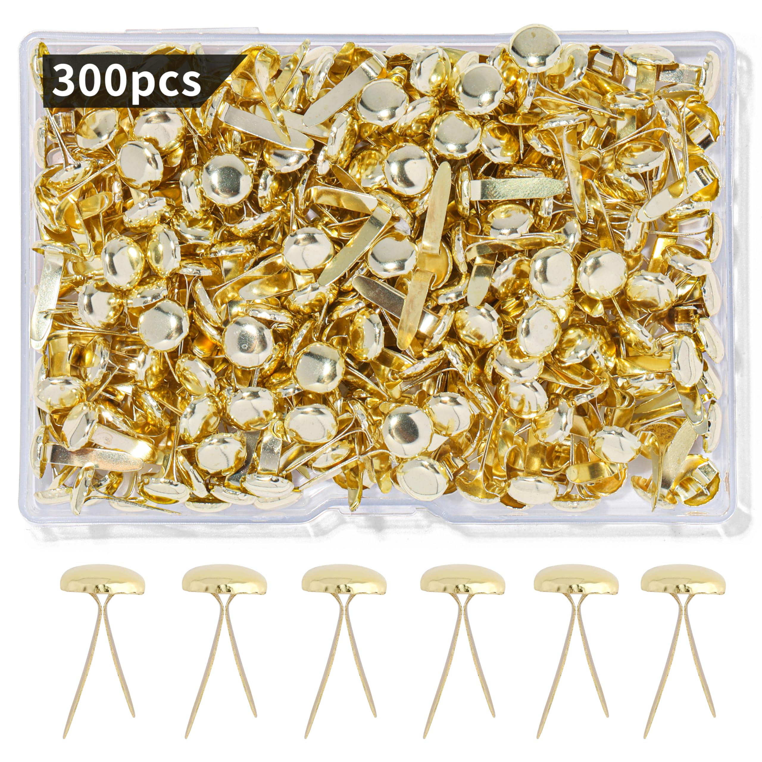Brass Fasteners,300 Pcs Brads for Paper Crafts,Small Brads Metal Gold Brads for Paper Fasteners Scrapbooking DIY,Handmade Cards School Project Supplies