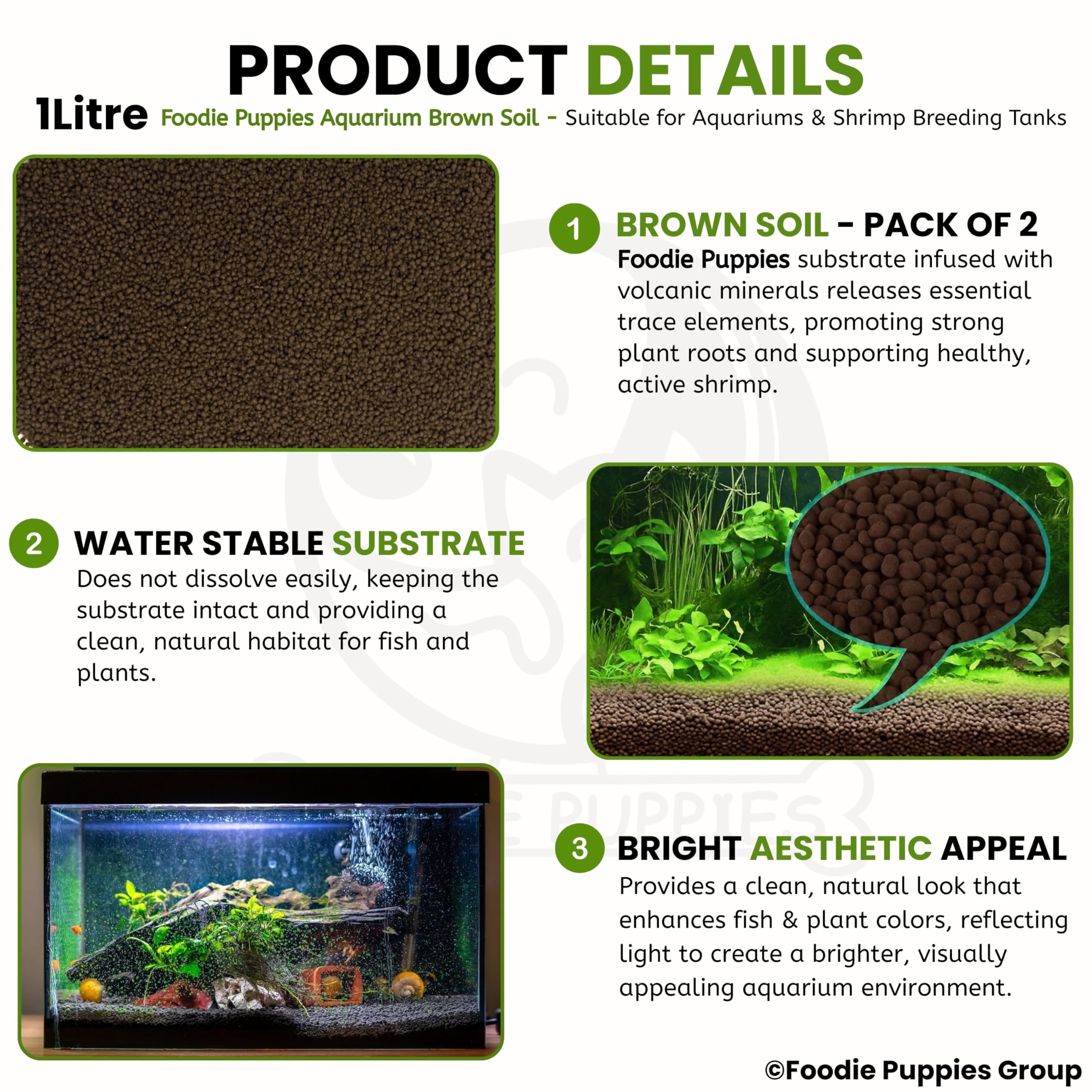 Foodie Puppies Aquarium Plant Black Soil for Fish Tank and Aquarium - (1L, Pack of 2) | Planted and Shrimp Breeding Aquarium Substrate | Water Plant Sand, Non-Clouding Granules with Essential Minerals