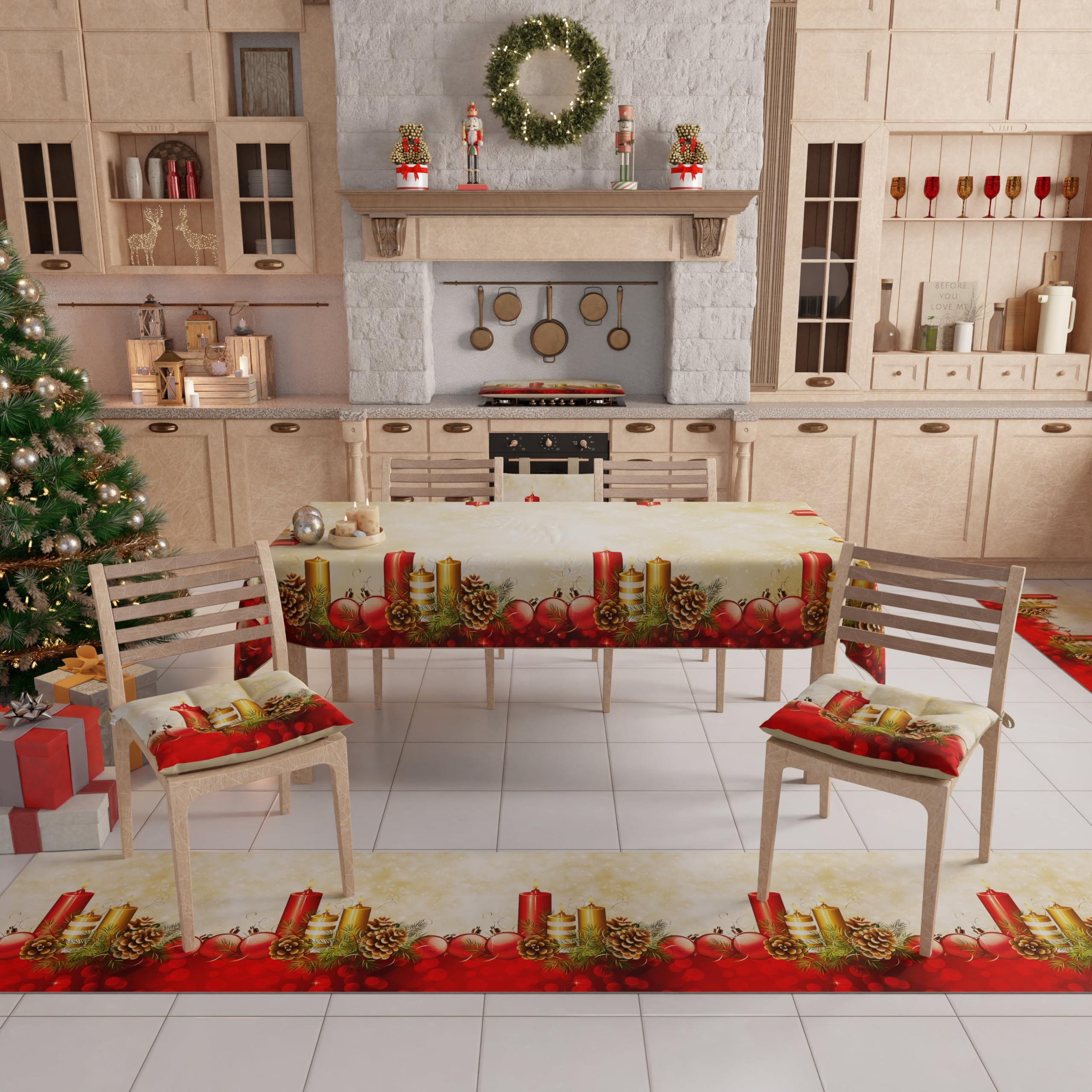 PETTI ARTIGIANI ITALIANI - Alfombra de Cocina Navideña, Pasillo para Cocina de Navidad, Antideslizante y Lavable para Cocina, Alfombra Navideña 52x440 cm Velas, Made in Italy