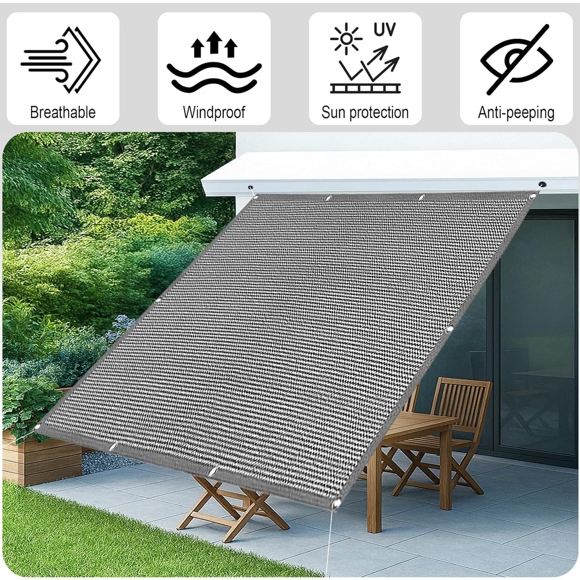 Markiza Przeciwsłoneczna 60 x 300 cm Osłona Balkonu Prywatności Oddychająca Ochrona UV Z Liną I Przelotkami Ze Stali Nierdzewnej Do Patio, Balkonu, Jasny szary