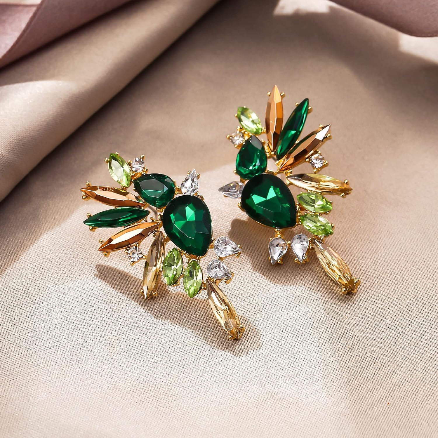 EVER FAITH Vintage Rhinestone Statement Earrings, Fashion Bling Colorful Marquise Drop Crystal Cluster Dangle Pierced Earrings for Women - Image 4