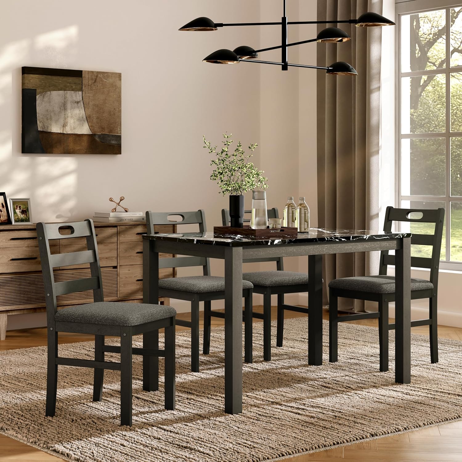 MFSTUDIO 5 Piece Kitchen Table Chairs Set of 4, Marble