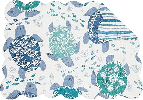 C&F Home Turtle Bay - Juego de 6 manteles individuales rectangulares acolchados y reversibles, color blanco, azul, verde azulado, playa, costero, disponible en Yaxa Peru