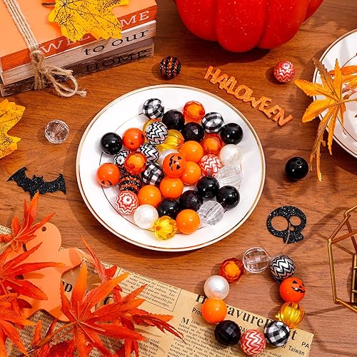 Miniatura 4 de Whaline Juego de 50 cuentas de Halloween de 0.787 pulgadas (0.787 in) mixtas de chicle, cuentas espaciadoras de Jack-O-Lantern, cuentas gruesas