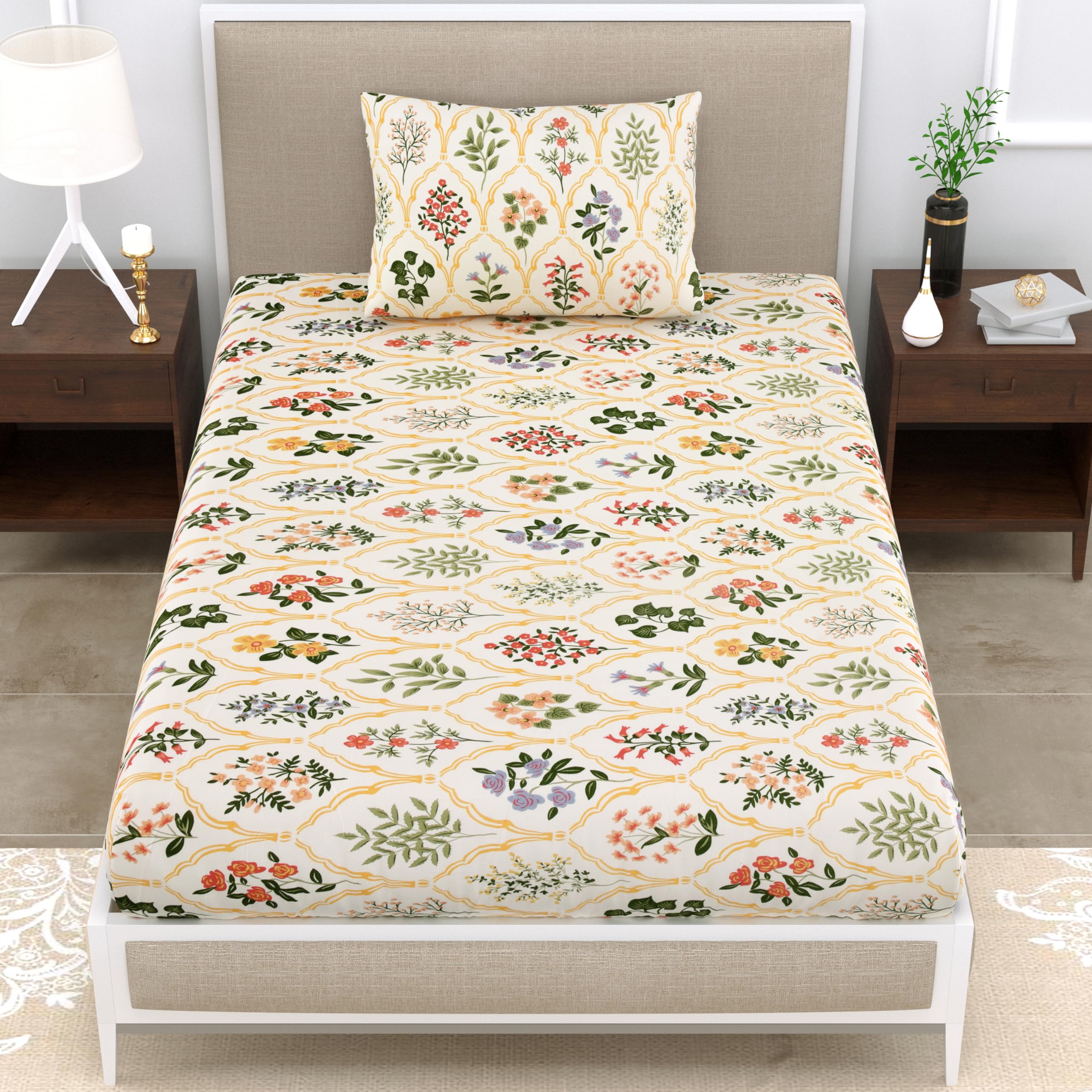 ADELIA 180 GSM Glace Cotton Flat Single 1+1 BEDSHEET (1 Single BEDSHEET + 1 Pillow Cover) (Beige) (B0CKPD69PV) Amazon Price History, Amazon Price Tracker