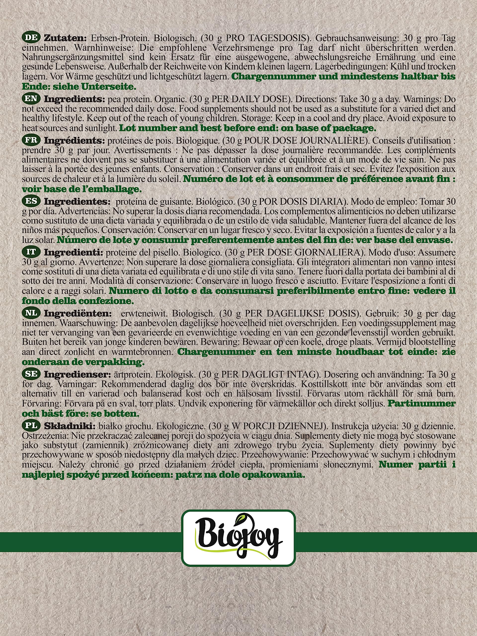 Biojoy BIO-białko groszku izolat, proszek białkowy (1 kg)