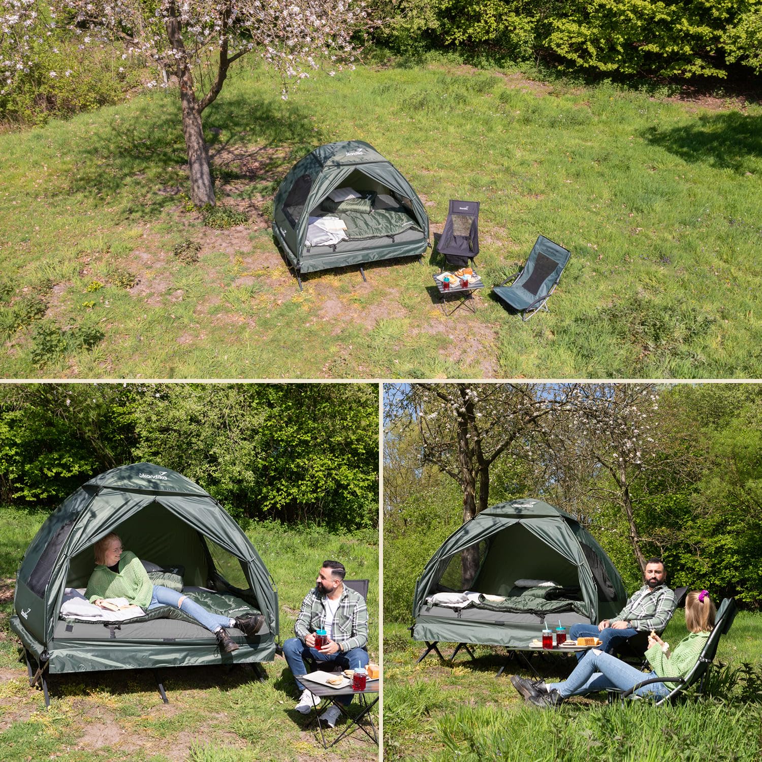 Skandika Zeltliege Haug für 2 Personen | Zelt Bett, erhöhtes Campingbett, aufblasbare Luftmatratze, wasserdicht, Outdoor Feldbett, bis 160 kg | 4in1 Angelzelt, Bettzelt, Karpfenliege, Feldbettzelt