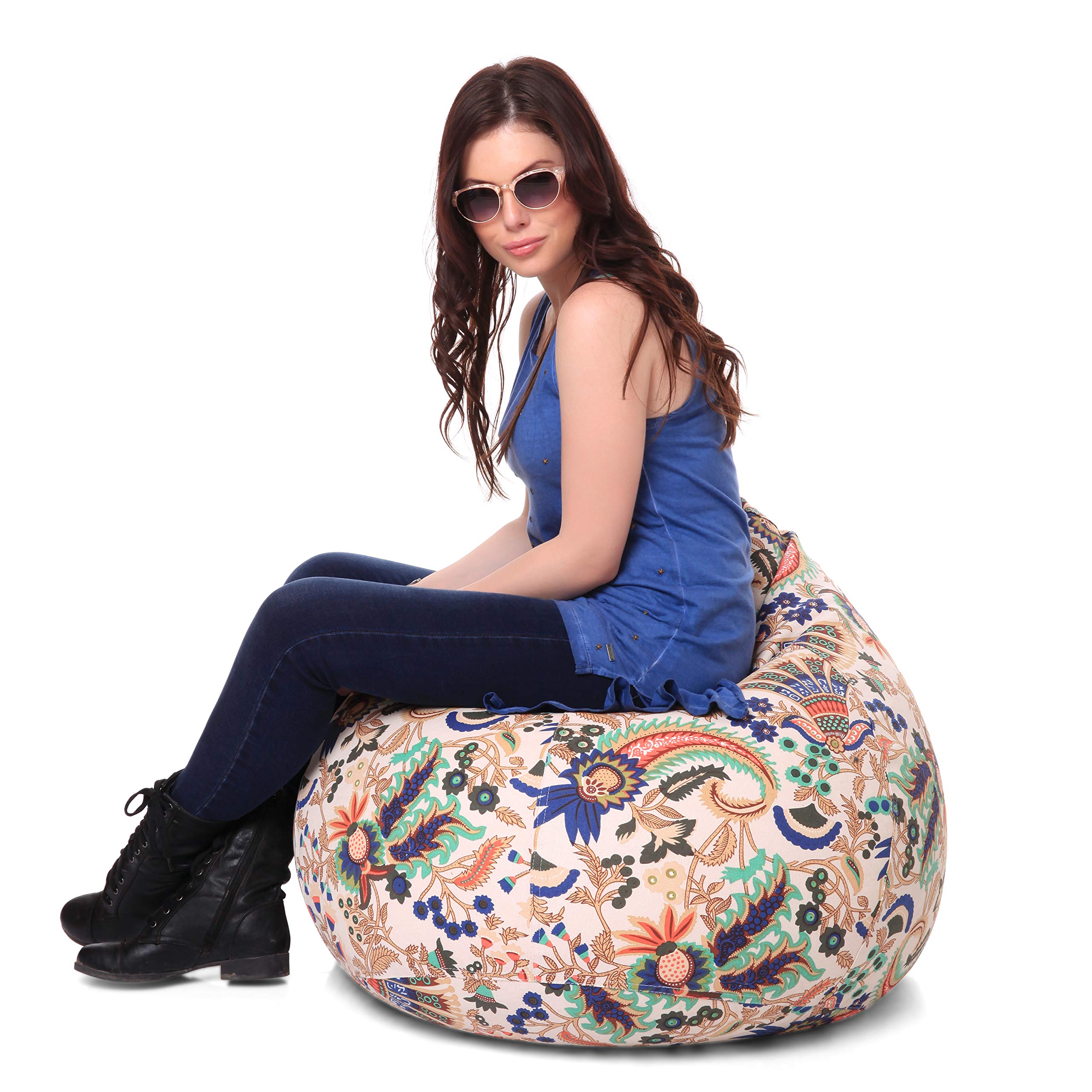 Style Homez Classic Cotton Canvas Floral Printed Bean Bag XL Size Cover Only-image-31