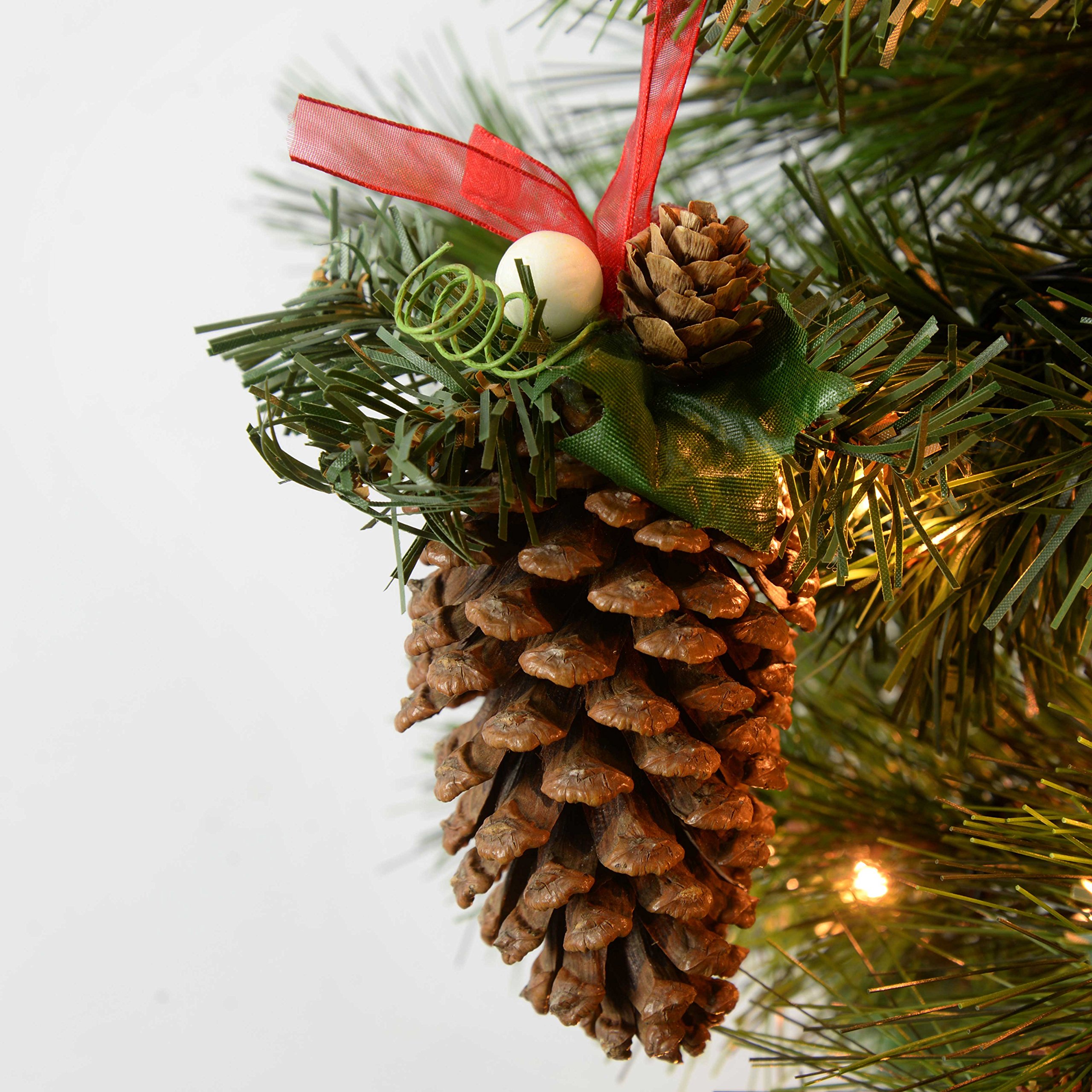 WeRChristmas Decorated Pine Cone Christmas Decoration - Natural/Red, Pack of 5 - Image 4